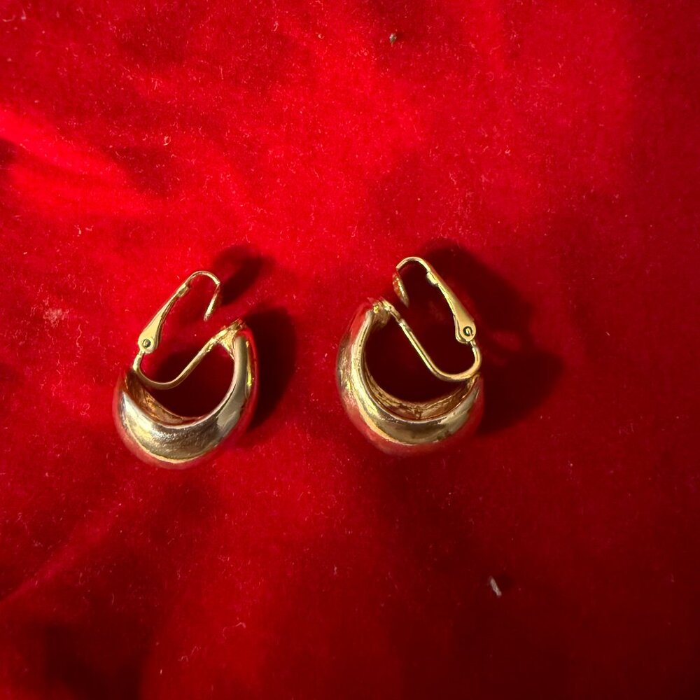 Gold-Tone Sculptural Clip-On Hoop Earrings